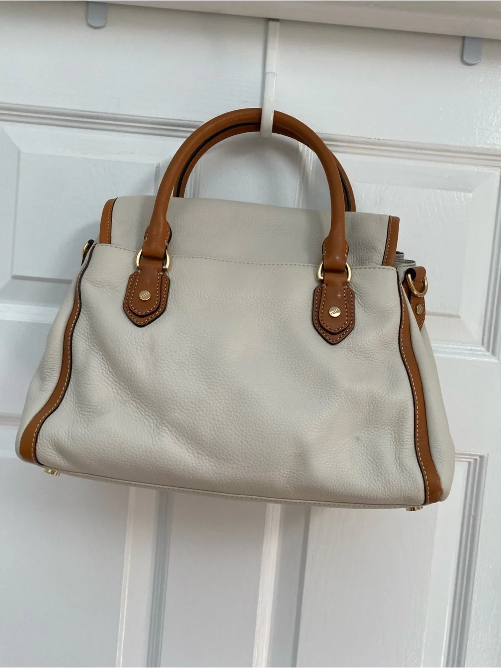 Michael Kors Cream & Tan Leather “Margo” Satchel w Attachable Shoulder Strap